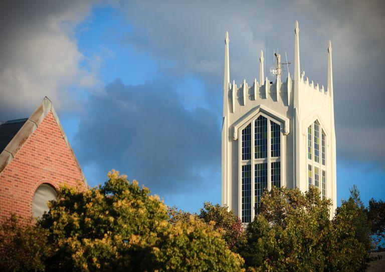 Burns Tower with clouds in the sky